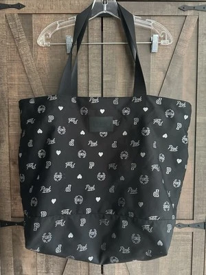 Victoria's Secret Pink Duffle Bag Travel Carry Tote Black And Silver Bag 21 Inch - Image 1 of 4