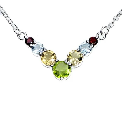 925 Sterling Silver Necklace Round Peridot Citrine Garnet Topaz Gemstone 18in - Image 1 of 4