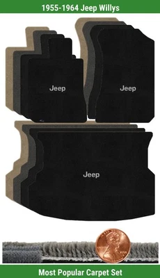 Набор ковриков Ultimat на заказ для Jeep Willys 1955-1964 годов выпуска с логотипом (3 штуки) #TJ3 - Изображение 1 из 4