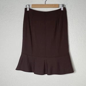 Vtg Valentino Pencil Ruffle Hem Skirt Size 4 Brown Lined Made In Italy - Picture 1 of 11