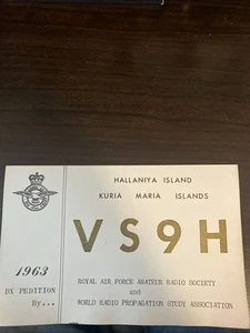 VS9H QSL CARD KURIA MARIA ISLAND. 1963 Dx Pedition. - Picture 1 of 2