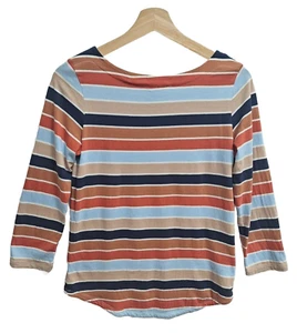 Country Road ladies Brown blue 3/4 Sleeve Striped Cotton Top Tshirt Blouse XXS - Picture 1 of 17