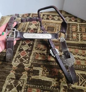 Vintage Western Leather Horse Show Halter Fancy Silver Plated Accents & Buckles - Picture 1 of 20