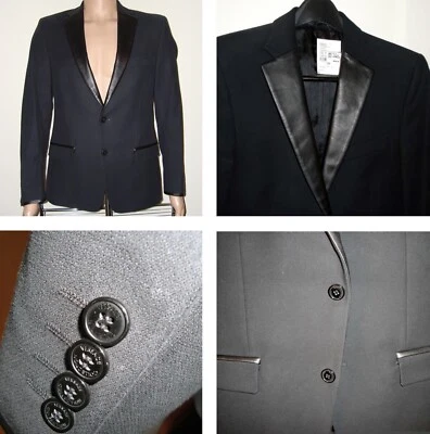 $1095 NEW VERSACE BLAZER BLACK TUXEDO EVENING SLIM SMOKING JACKET LEATHER 38 MEN - Image 1 of 4