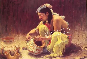 "DECORATING POTTERY" NON-NATIVE AMERICAN INDIAN IMAGE CANVAS ART PRINT ~ 2 SIZES - Picture 1 of 1