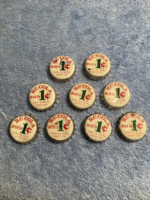 LOTE VINTAGE # 4 USADO RC COLA VALOR 1 CENTAVO SODA POP BOTELLA TAPA LOTE DE 9 CORCHO Foto 1 de 4