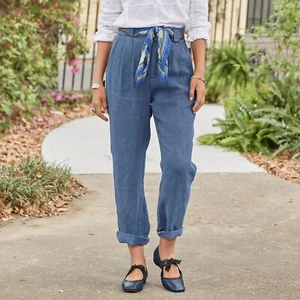 Sundance Adelaide Womens 100% Linen Pants Size 14 Indigo Pleated Capsule Summer - Picture 1 of 11
