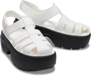 Sandalia Crocs Stomp Fisherman Talla W8 Blanca Negra Plataforma Slide - ¡NUEVA! - Imagen 1 de 8