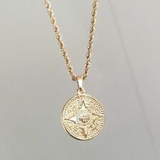 Mayan Coin Pendant Necklace with 2mm Rope Chain