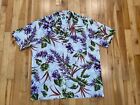 Vintage 70s HILO HATTIE Men's XL Hawaiian Floral Dress Shirt Polyester Floral
