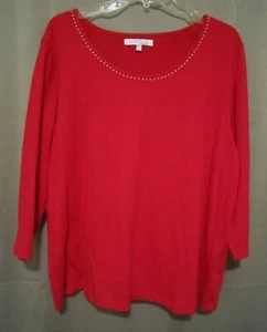 GR. 2X COMPANY ELLEN TRACY ROT BAUMWOLLMISCHUNG 3/4 ÄRMEL VERZIERTER AUSSCHNITT TOP, GUTER ZUSTAND - Bild 1 von 8