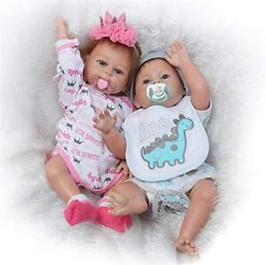 Muñecas bebé renacido de silicona de cuerpo completo gemelos niño y niña 20 pulgadas azul/rosa 1
