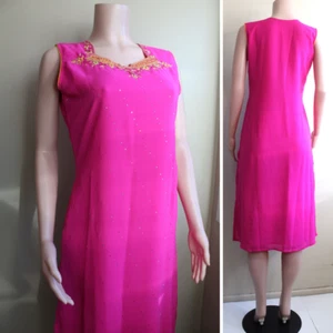 Anarkali Top M Sleeveless Dress Embellished Neckline Fuchsia Pink Poly Sequins - Picture 1 of 11