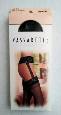 Medias ligueras con ribete de encaje VASSARETTE S/M negras pierna de nailon transparente SEXY NUEVAS EN CAJA Foto 1 de 4