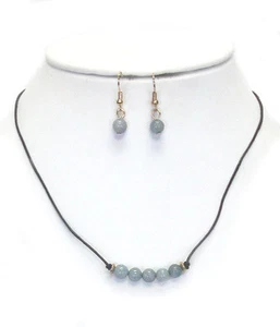 Grey Stone Black Cord Yellow Plated Gold Necklace And Earring Set - Picture 1 of 1