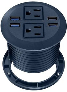 Desktop Power Grommet with USB, Recessed Power Outlet with 2 AC Outlets and 4 US - Picture 1 of 11