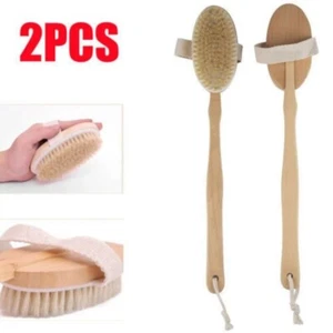 Cepillo de baño de ducha de cuerpo trasero 2 cerdas naturales suaves madera mango largo extraíble. - Imagen 1 de 10