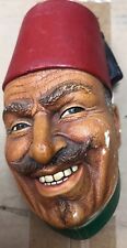 VINTAGE BOSSONS TURKISH 1966 ENGLAND CHALK WARE BUST HEAD GREEN SHIRT RED HAT 1