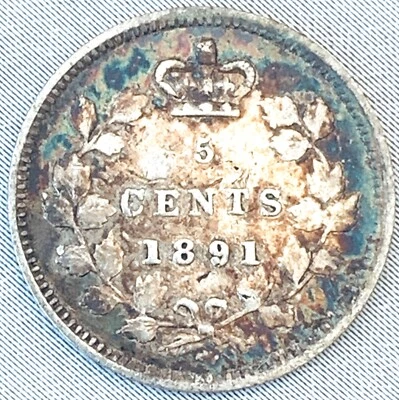 1891 Canada 5 cents Silver Coin Obverse #5 Victoria - Image 1 of 2