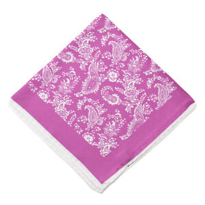 New $215 KITON Fuchsia Pink and White Paisley Print Silk Pocket Square