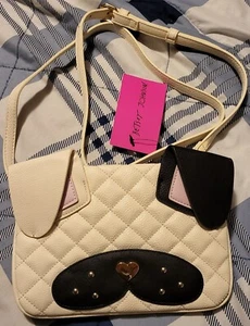Neue Betsey Johnson Umhängetasche, weiß Kitsch Hund Welpe Gesicht Handtasche-kein Kartenetui - Bild 1 von 3