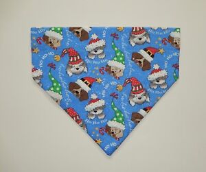 CHRISTMAS DOGS WITH HATS ON BLUE DOG SCARF/BANDANA--S, M, L