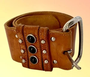 2” Real Leather Belt W 28”Camel Color Suede Inside Designer Vintage EUC - Picture 1 of 4