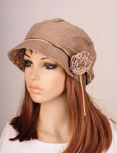 JM265 Khaki Beauty Flower Cotton Hat Round Brim Cap Cloche Summer Autumn Stylish - Picture 1 of 7