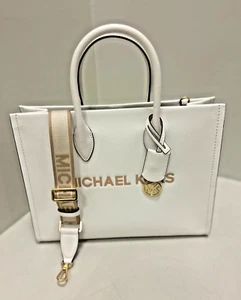 Michael Kors Mirella Medium Leather Handbag Crossbody Tote Bag Purse Optic White - Picture 1 of 11