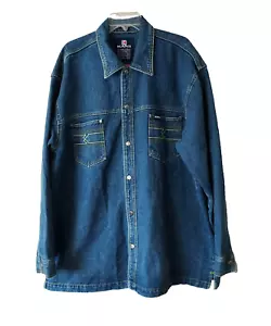 Vtg Karl Kani Jeans 90's Men's 2XLT Denim Chore Button-Up Tupac Hip Hop Jacket - Picture 1 of 20