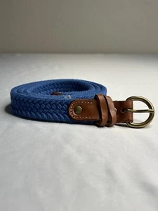 Vintage Gap Small S Blue Genuine Braided Woven Belt Gold Buckle Leather Trim - Picture 1 of 6