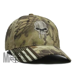Skull Beige Black Hat Kryptek Cap Military US Flag on Visor Highlander Camo - Picture 1 of 5