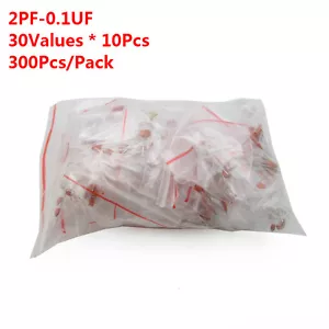300Pcs 16V 30 Values 2PF-0.1UF Assorted Ceramic Capacitor Assortment Kit Set - Picture 1 of 3
