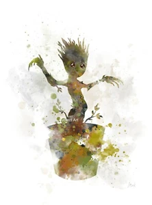 Baby Groot Illustration KUNSTDRUCK, Superheld, Marvel, Wandbild, Wandbild Geschenk - Bild 1 von 2