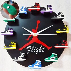 Michael Jordan Flight Black Wall Hanging Clock Sneaker Shoe 3D effect Room Décor