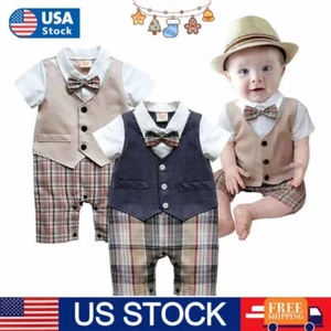 Newborn Infant Baby Boys Gentleman Jumpsuit Button Romper Formal Outfits Clothes - Picture 1 of 15