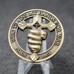 100 PCS Who Trains My Hand Cross Challenge Coin For Wars The Sword of The Spirit - Picture 1 of 5