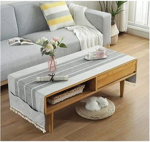 Coffee Table Cloth Cover with Pockets and Tassel Cotton Linen Waterproof Home - Picture 1 of 8