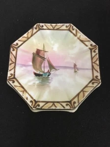 MORIMURA NIPPON HANDPAINTED TRIVET SAILBOAT OCTAGON c1911-1921 - Picture 1 of 8