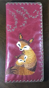 LAVISHY Embroidered Mama Fox & Baby Vegan/Faux Leather Large Flat Wallet - Picture 1 of 5