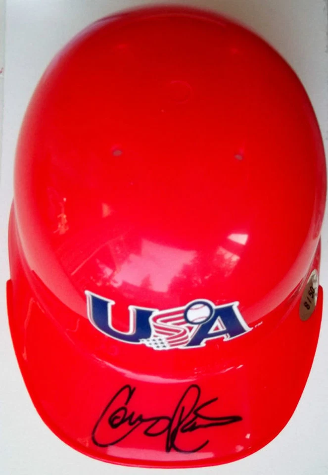 Minicasco de béisbol firmado por Colby Rasmus equipo rojo EE. UU. automático solo SP #/50 Foto 1 de 3