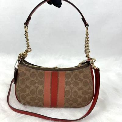 Coach Teri Shoulder Bag In Signature Canvas With Stripe In Tan Multi CAL81 NWT - Image 1 of 4