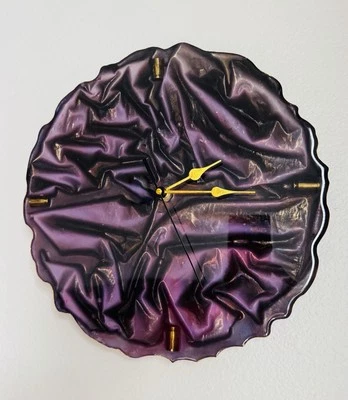 Handmade Epoxy Resin Wall Clock – Silk Texture & Bullet Casings – Unique Art Dec - Image 1 of 4