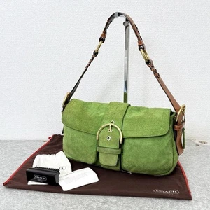 COACH Hand Bag Soho Hobo Green Suede Leather Vintage Women's USED FROM JAPAN - Imagen 1 de 11