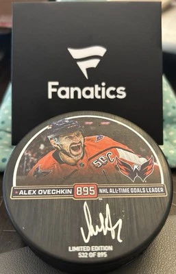 ALEX OVECHKIN NHL All Time Goals Leader Limited Edition Autographed Puck 532/895 - Image 1 of 3