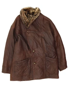 VINTAGE Mens Shearling Jacket IT 50 Large Brown Leather DW01 - Picture 1 of 3