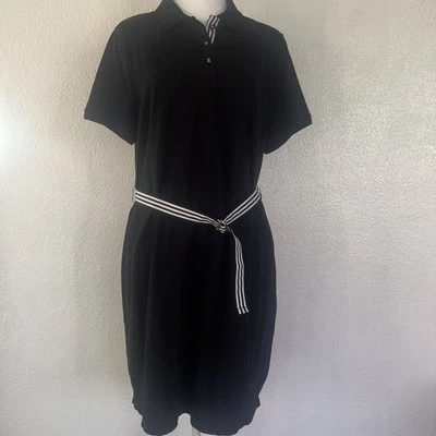 Vestido polo Charter Club para mujer negro manga corta cuello de algodón, talla L con cinturón Foto 1 de 4