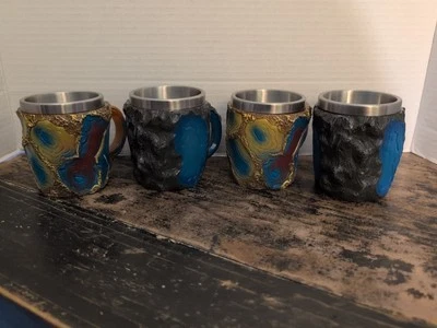 Juego de 4 tazas de café vintage de resina de cristal mineral forro interior Foto 1 de 4