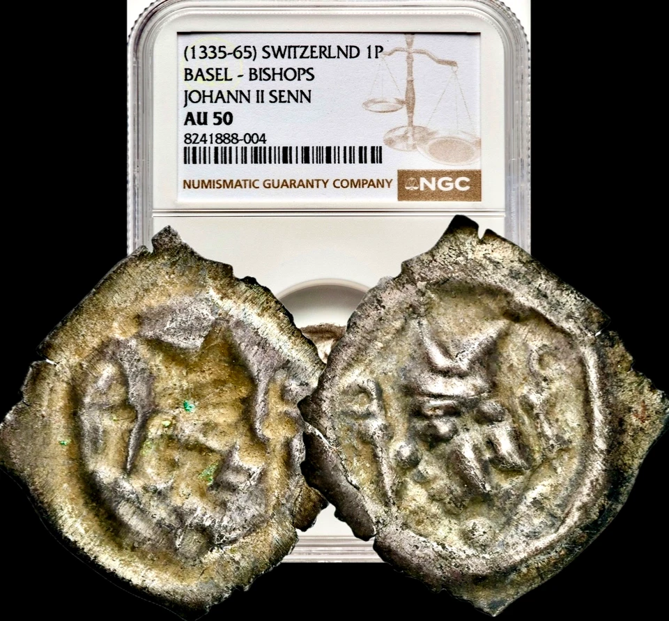 1335-1365 SWISS  Basel Bishops Johann II Senn Medieval Silver Coin NGC AU50 - Image 1 of 3