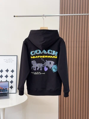 NWT COACH Men's Black signature Hoodies Hat Coat cardigan Organic Cotton - Image 1 of 4